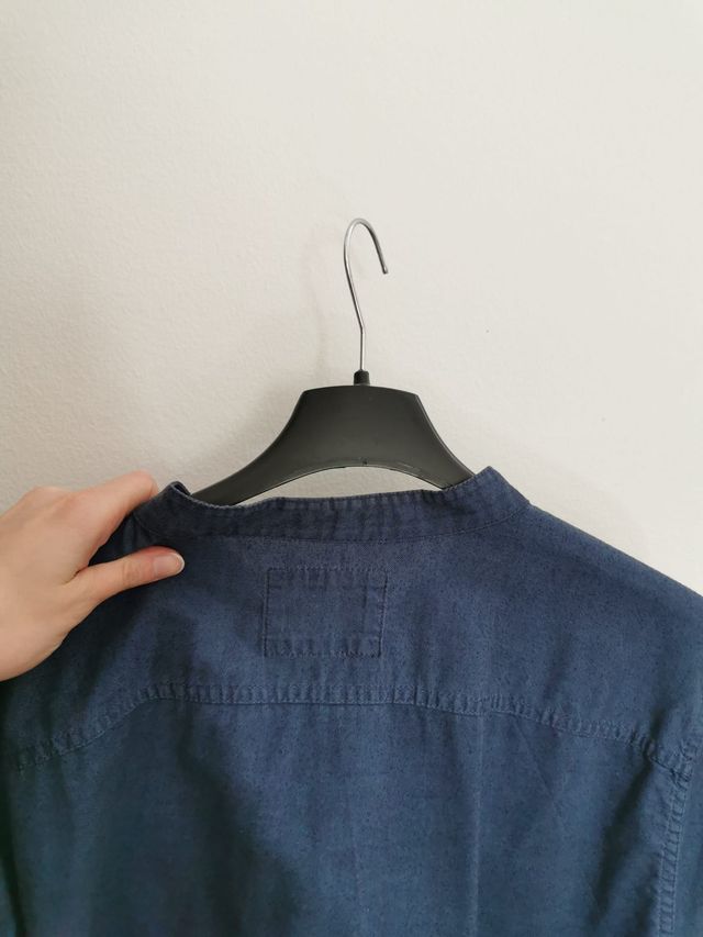 Camicia blu con colletto alla coreana Hollister 