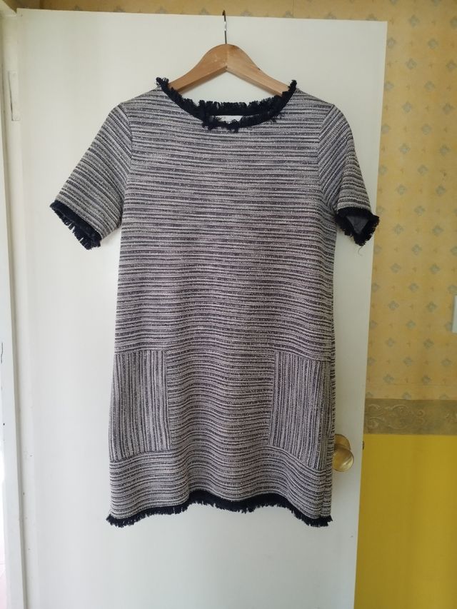 Vestido rayado azul y gris