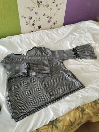 Vestido cuadros gris-negro