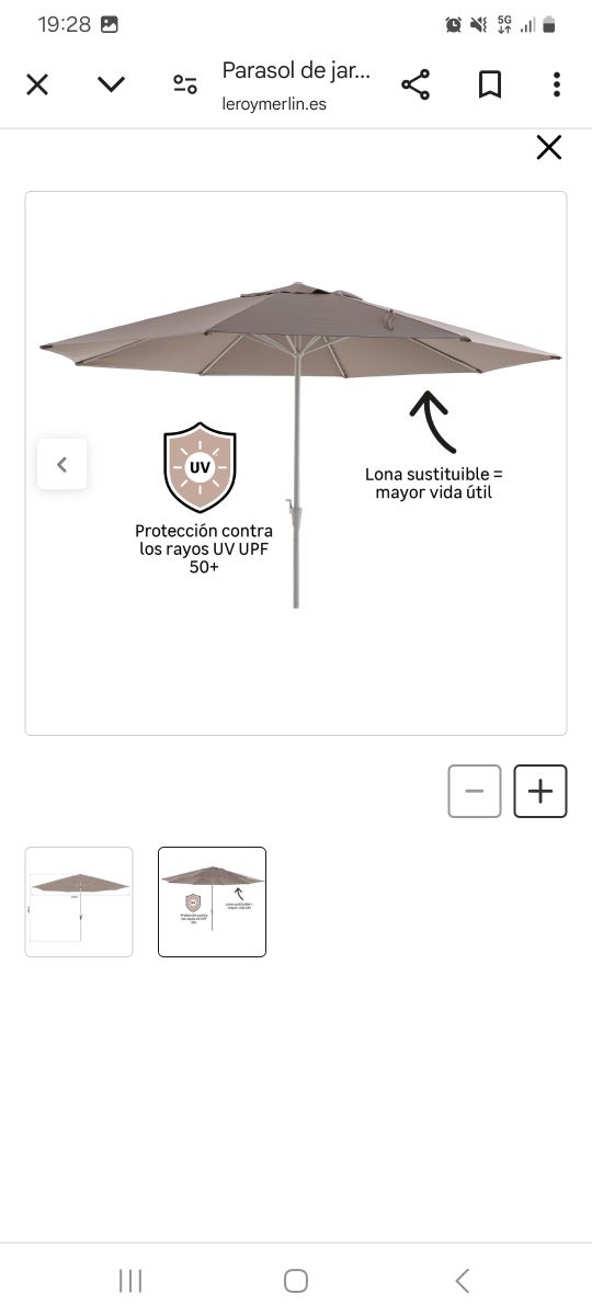 Parasol jardín 3,94m beige + Pie de regalo