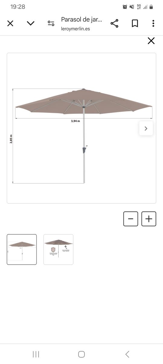 Parasol jardín 3,94m beige + Pie de regalo