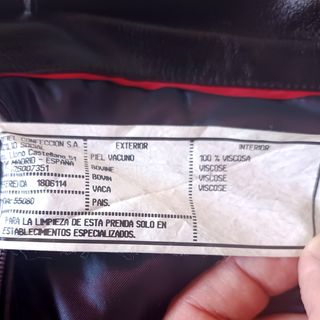 Chaqueta de cuero. Piel vacuno