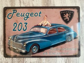 Cartel metálico vintage Peugeot 203 – decoración retro