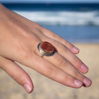 Anillo con Piedra Aragonita Caramelo Hecho a Mano