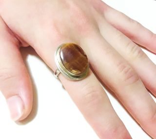 Anillo con Piedra Aragonita Caramelo Hecho a Mano