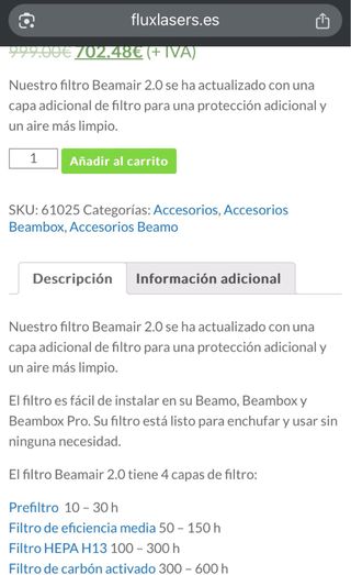 Filtro para maquina laser co2