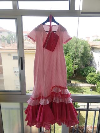 Traje Flamenca niña rosa-rojo