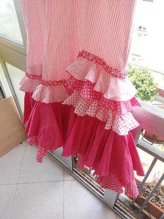 Traje Flamenca niña rosa-rojo