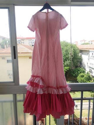 Traje Flamenca niña rosa-rojo