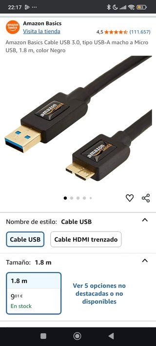 Cable USB Amazon Basics 3.0 - 1,8m