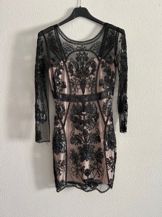 Vestido lentejuelas beige y negro