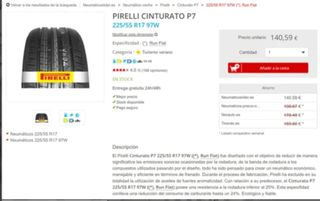 CUBIERTA RUEDA PIRELLI CINTURATO P7 225/55R17 R-F