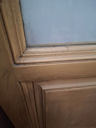 Biombo antiguo 2 puertas -madera y cristal.