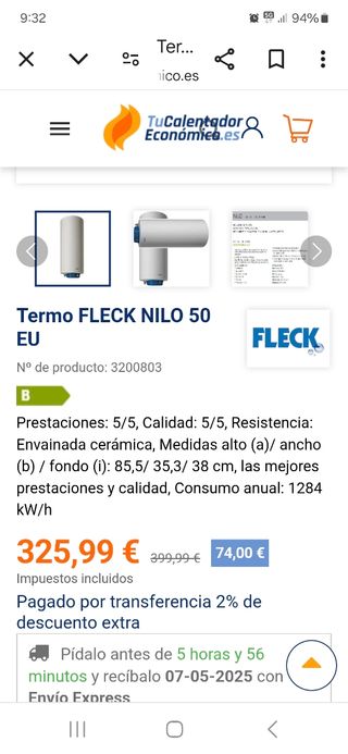 Termo Eléctrico Fleck Nilo 50L