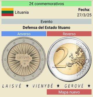 Moneda conmemorativa de dos euros Lituanania 2025