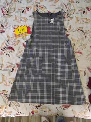 Vestido cuadros gris blanco - sin mangas