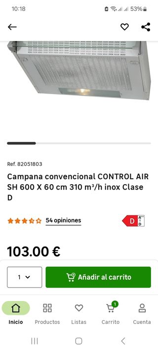 Campana extractora 310 m3-h CONTROL AIR