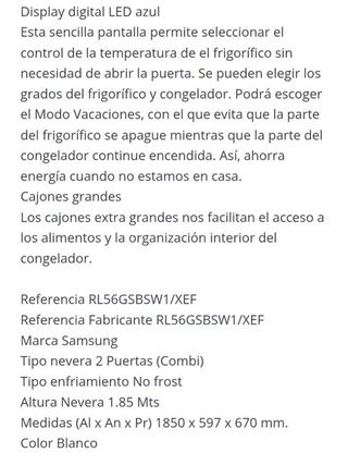Nevera frigorífico combi Samsung