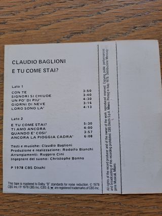 Cassetta Claudio Baglioni - E tu come stai?