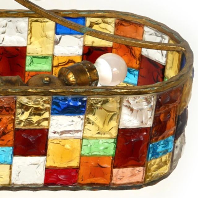 Lampara suspendida de forja y cristal de Murano