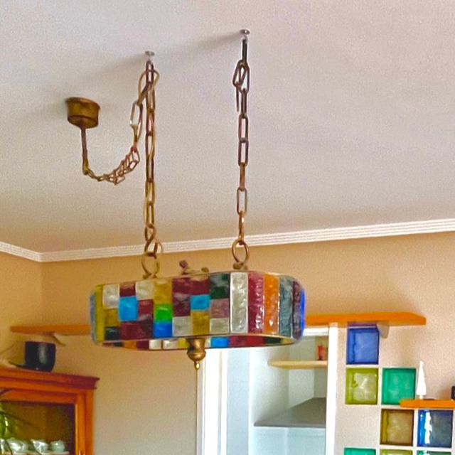 Lampara suspendida de forja y cristal de Murano