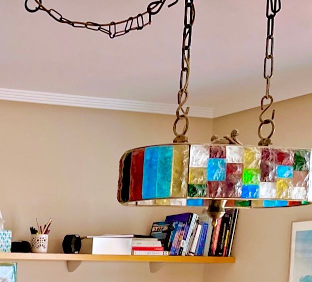 Lampara suspendida de forja y cristal de Murano