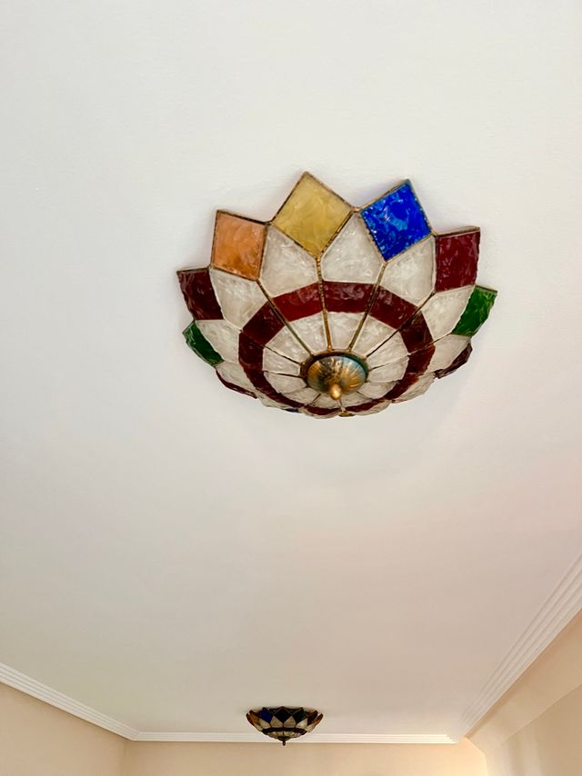 Lampara plafon de forja y cristal de Murano