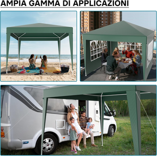 Gazebo 3x3 m verde con laterali rimovibili e fines