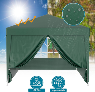 Gazebo 3x3 m verde con laterali rimovibili e fines