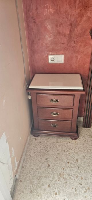 Conjunto cabecero madera cama 135cm + 2 mesitas