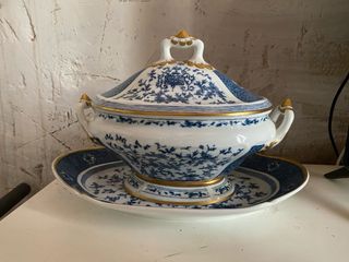 Sopera + tapa y plato porcelana, antigua, vintage