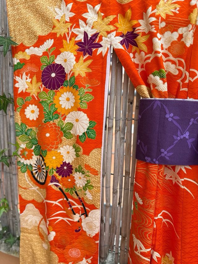 Kimono seda Japón - naranja dorado - PRECIOSO
