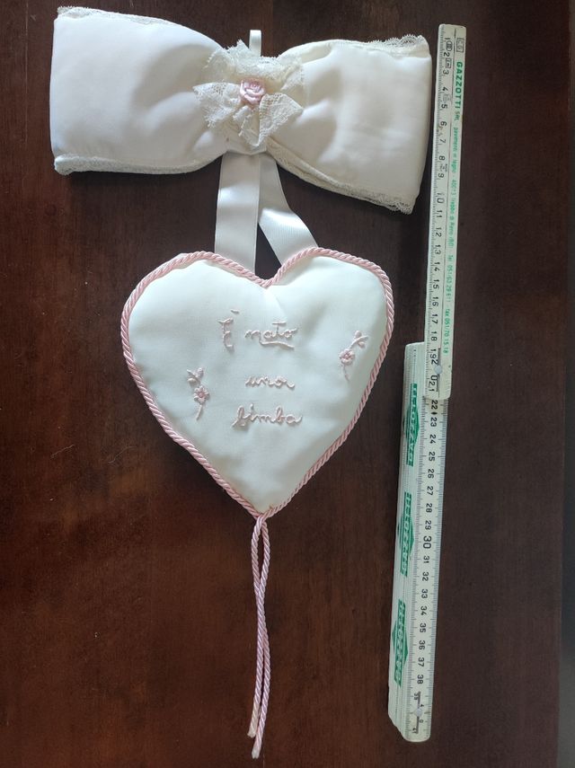 Fiocco nascita bimba - cuore ricamato