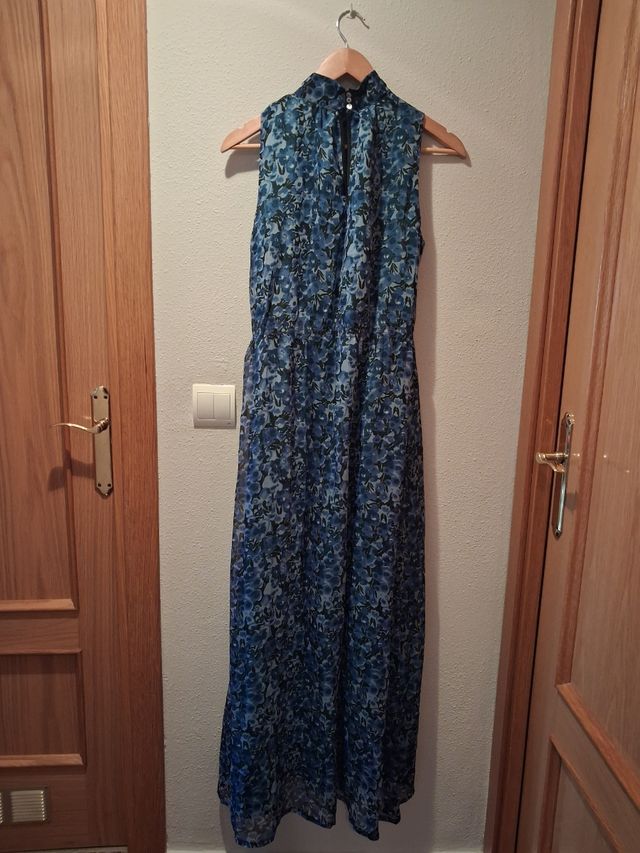 Vestido largo azul y verde