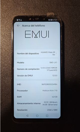 Teléfono Huawei Mate 20 Lite + funda