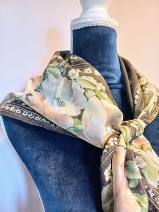 Foulard vintage fiori beige-rosato&marrone