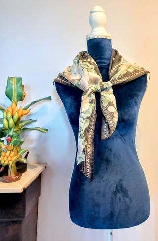 Foulard vintage fiori beige-rosato&marrone