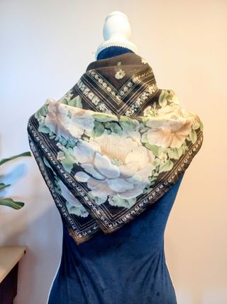 Foulard vintage fiori beige-rosato&marrone