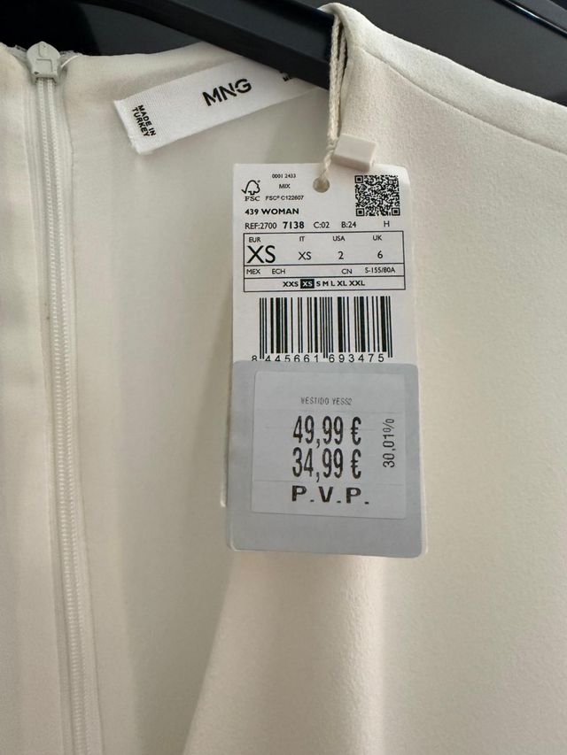 Vestido Blanco Mango - Talla xs