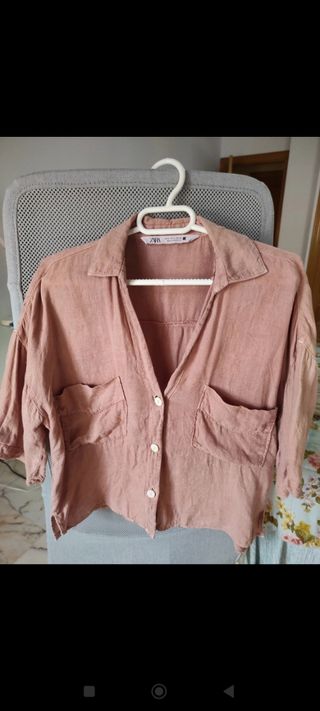Camisa lino rosa Zara