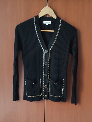 Cardigan nero con appliques dorati, M-L