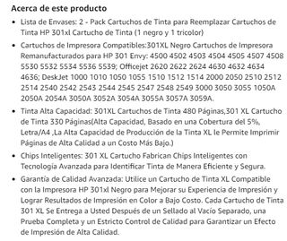 301XL 301 XL Cartuchos de Tinta para HP