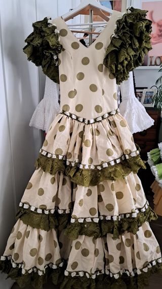 Traje Flamenca lunares beige-verde vintage