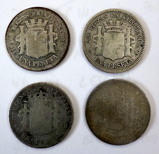 Monedas 1 Peseta 1869 (2 modelos), 1891 y 1900