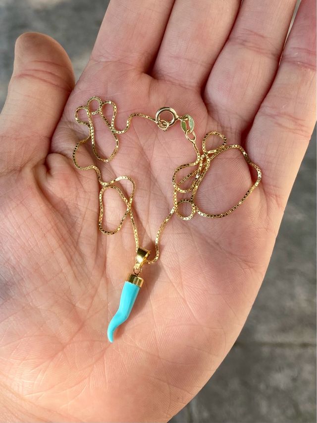 Collana argento dorato con Cornetto Turchese