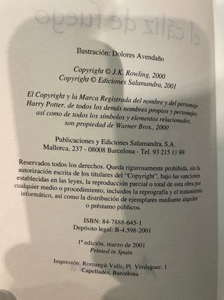 Harry Potter y el cáliz de fuego primera edicion 1