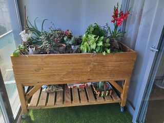 Huerto urbano mesa cultivo jardinera.