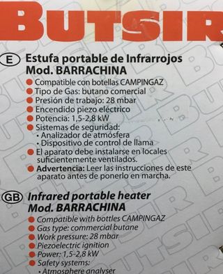 Estufa BUTSIR  Barrachina+adaptador bombona grande