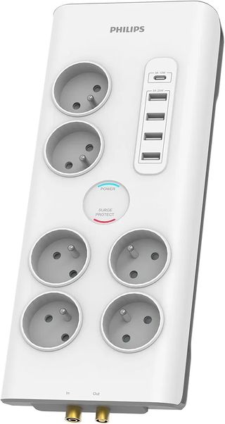 Regleta Philips Tomas de 6 vías con 5 puertos USB