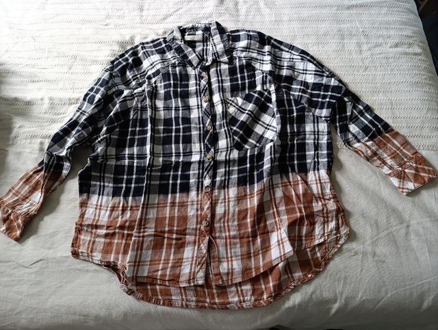 Camisa cuadros oversize efecto desteñido